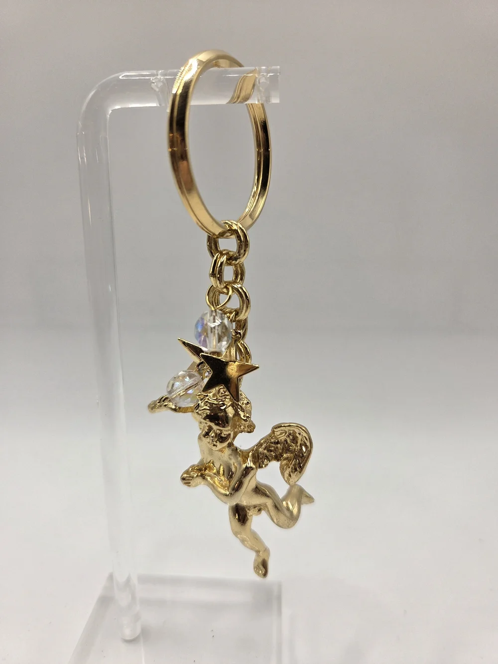 1685. Kirks Folly Gold Angel Cherub Keychain with Iridescent Beads